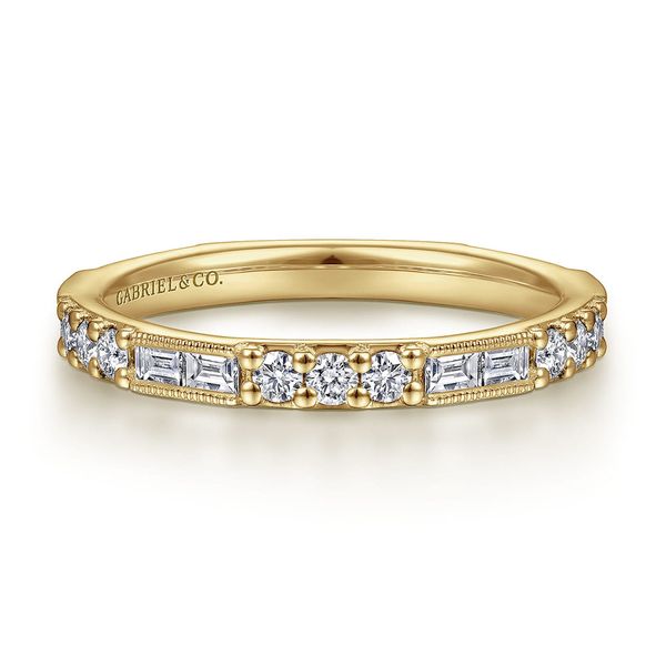Gabriel & Co. 14K Yellow Gold Baguette and Round Diamond Stackable Ring Shannon Jewelers Spring, TX
