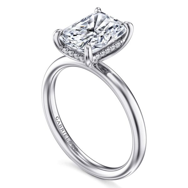 Gabriel & Co. Peace 14K White Gold Radiant Hidden Halo Diamond Engagement Ring Image 3 Shannon Jewelers Spring, TX