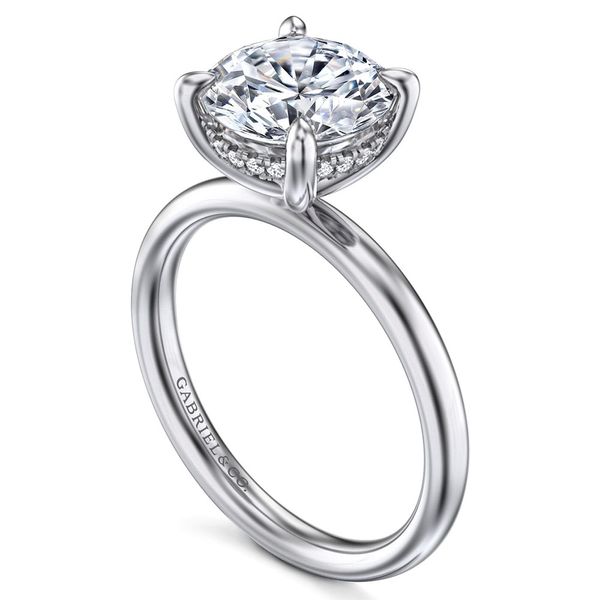 Gabriel & Co. Peace 14K White Gold Round Hidden Halo Diamond Engagement Ring Image 3 Shannon Jewelers Spring, TX