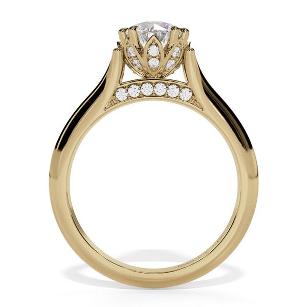 14K Yellow Gold Double Prong Petal Head Engagement Ring with Diamond Bridge Image 2 Shannon Jewelers Spring, TX