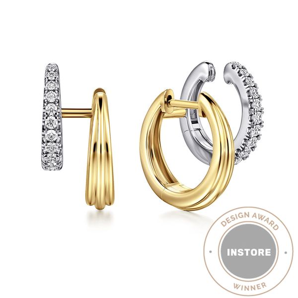 Gabriel & Co. 14K White and Yellow Gold Diamond Stackable Look Huggie Earrings