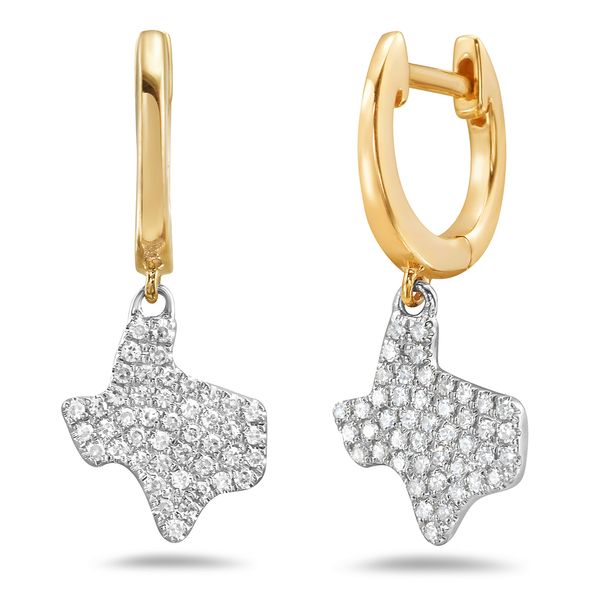 14K White & Yellow Gold Diamond Texas Drop Huggie Earrings Shannon Jewelers Spring, TX