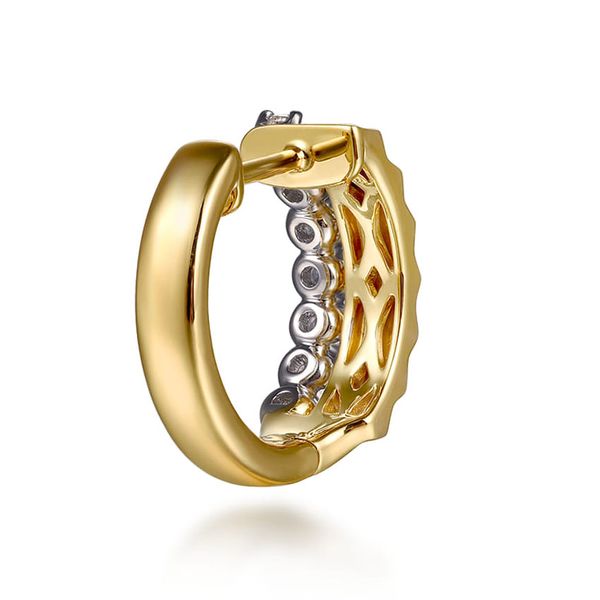 Gabriel & Co. 14K White & Yellow Gold Diamond Huggie Earrings Image 2 Shannon Jewelers Spring, TX