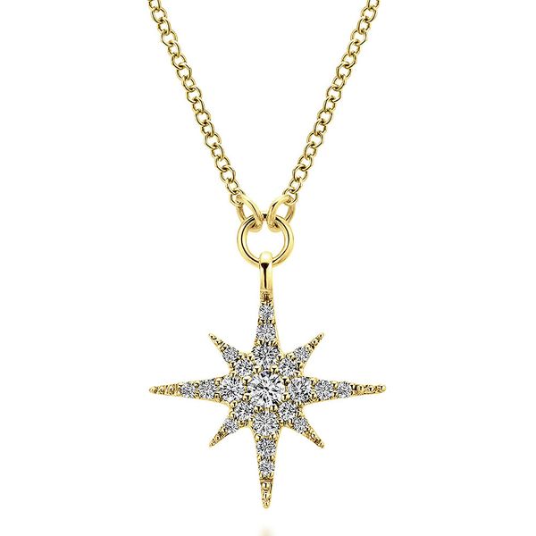 Gabriel & Co. 14K yellow gold 0.26ct pavé diamond starburst pendant necklace