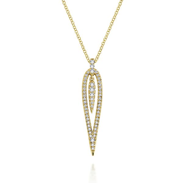 Gabriel & Co. 14K yellow gold open teardrop diamond pendant necklace