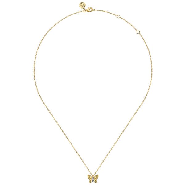 Gabriel & Co. 14K Yellow Gold Butterfly Necklace with Graduated Diamonds - 17.5
