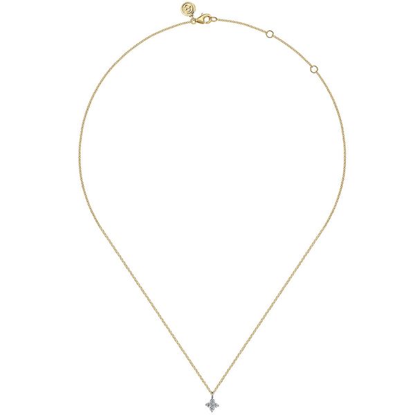 Gabriel & Co. 14K Yellow & White Gold Diamond Flower Pendant Necklace Image 2 Shannon Jewelers Spring, TX