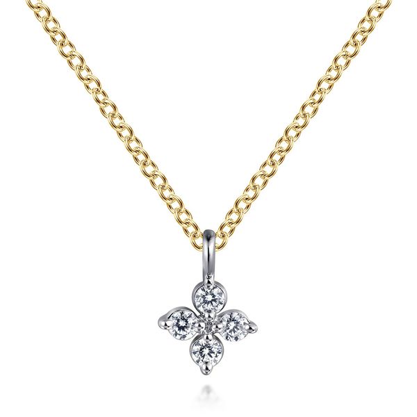 Gabriel & Co. 14K yellow and white gold diamond flower pendant necklace