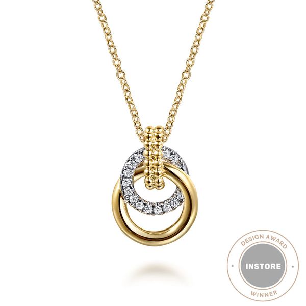 Gabriel & Co. 14K white and yellow gold diamond pendant necklace with Bujukan bead detailing