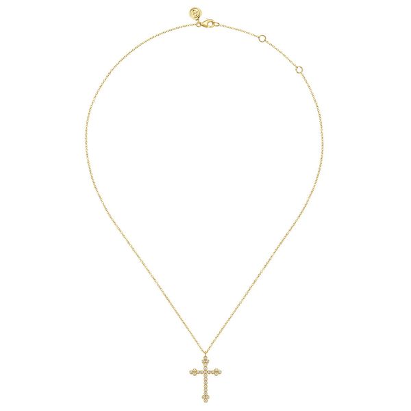 Gabriel & Co. 14K Yellow Gold Diamond Cross Pendant Necklace Image 2 Shannon Jewelers Spring, TX