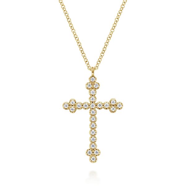 Gabriel & Co. 14K yellow gold diamond cross pendant necklace