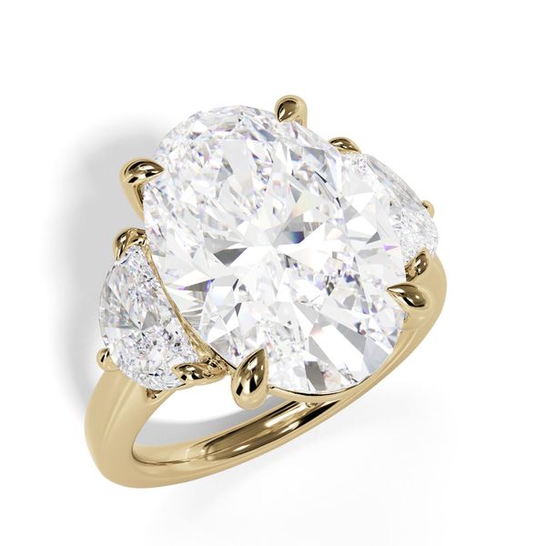 14K Yellow Gold Lab Grown 3 Stone Diamond Engagement Ring with Half Moon Accents Image 3 Shannon Jewelers Spring, TX
