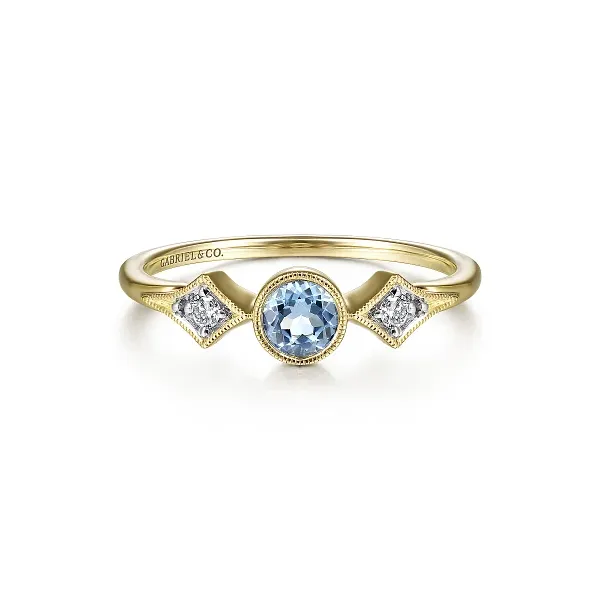 Gabriel & Co. 14K Yellow Gold Blue Topaz and Diamond Ring Shannon Jewelers Spring, TX