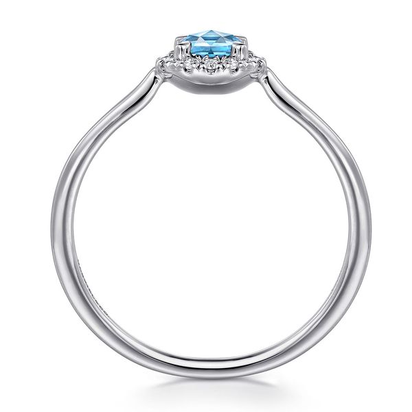 Gabriel & Co. 14K White Gold Blue Topaz & Diamond Halo Promise Ring Image 2 Shannon Jewelers Spring, TX