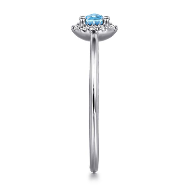 Gabriel & Co. 14K White Gold Blue Topaz & Diamond Halo Promise Ring Image 4 Shannon Jewelers Spring, TX
