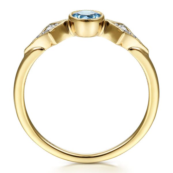 Gabriel & Co. 14K Yellow Gold Blue Topaz and Diamond Ring Image 2 Shannon Jewelers Spring, TX