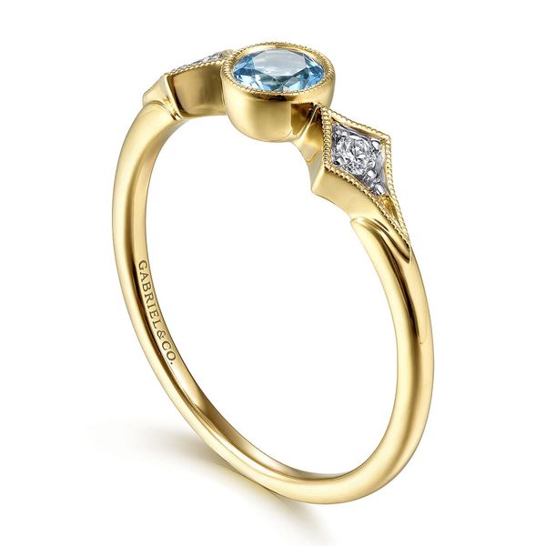 Gabriel & Co. 14K Yellow Gold Blue Topaz and Diamond Ring Image 3 Shannon Jewelers Spring, TX
