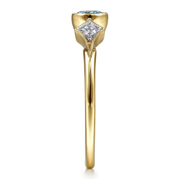 Gabriel & Co. 14K Yellow Gold Blue Topaz and Diamond Ring Image 4 Shannon Jewelers Spring, TX