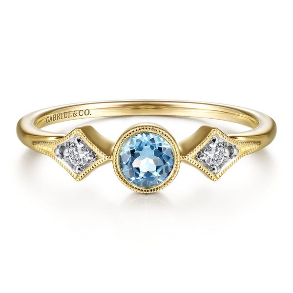 Gabriel & Co. 14K yellow gold blue topaz and diamond promise ring