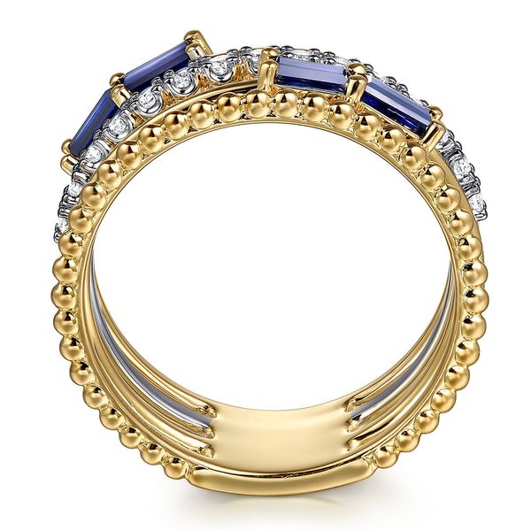 Gabriel & Co. 14K White & Yellow Gold Diamond & Blue Sapphire Wide Band Image 2 Shannon Jewelers Spring, TX