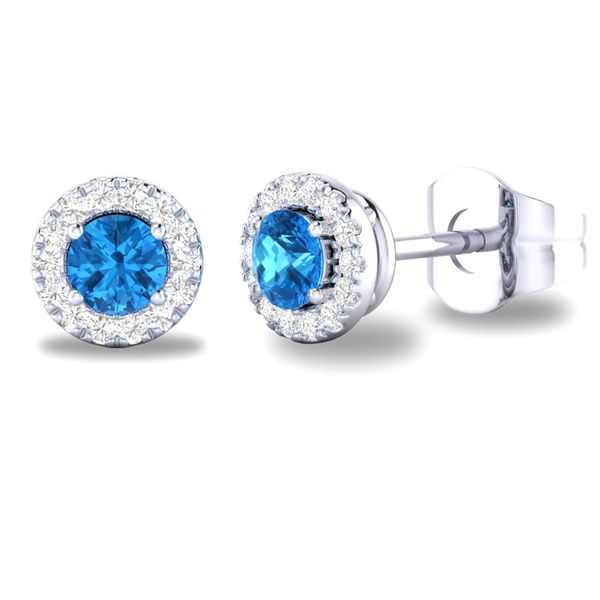 10K White Gold Blue Topaz and Diamond Birthstone Stud Earrings Shannon Jewelers Spring, TX