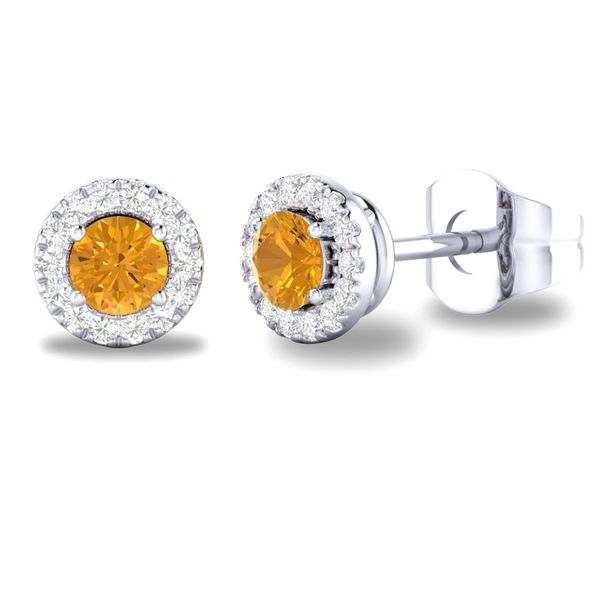 10K White Gold Citrine and Diamond Birthstone Stud Earrings Shannon Jewelers Spring, TX