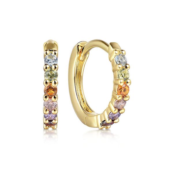 10mm 14K Yellow Gold Gabriel & Co. Rainbow Color Stone Huggie Earrings