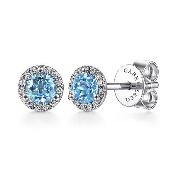 Gabriel & Co. 14k white gold diamond and swiss blue topaz stud earrings