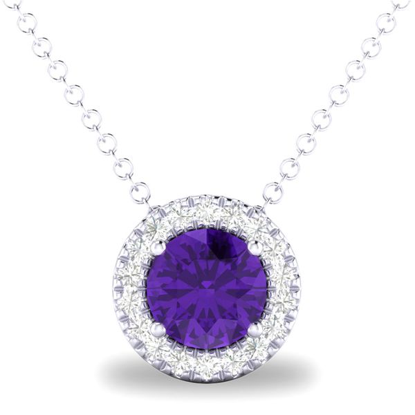 10k White Gold Amethyst and Diamond Birthstone Pendant Necklace Shannon Jewelers Spring, TX