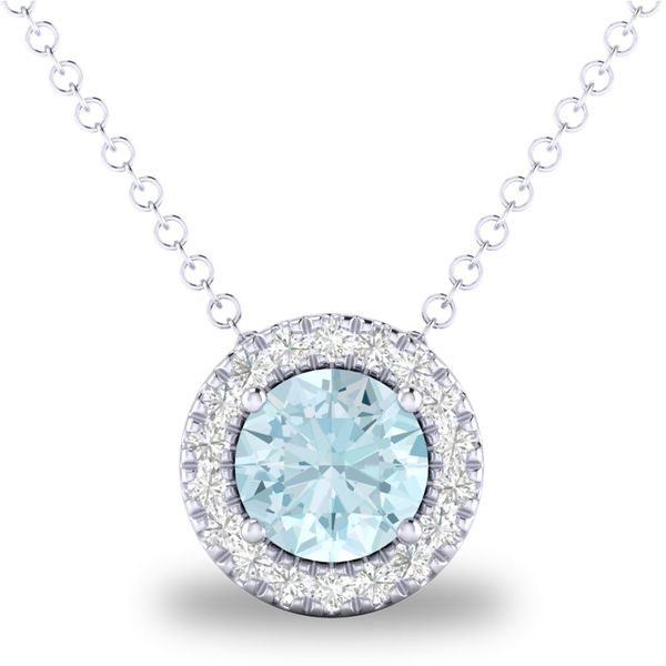 10k White Gold Aqua and Diamond Birthstone Pendant Necklace Shannon Jewelers Spring, TX