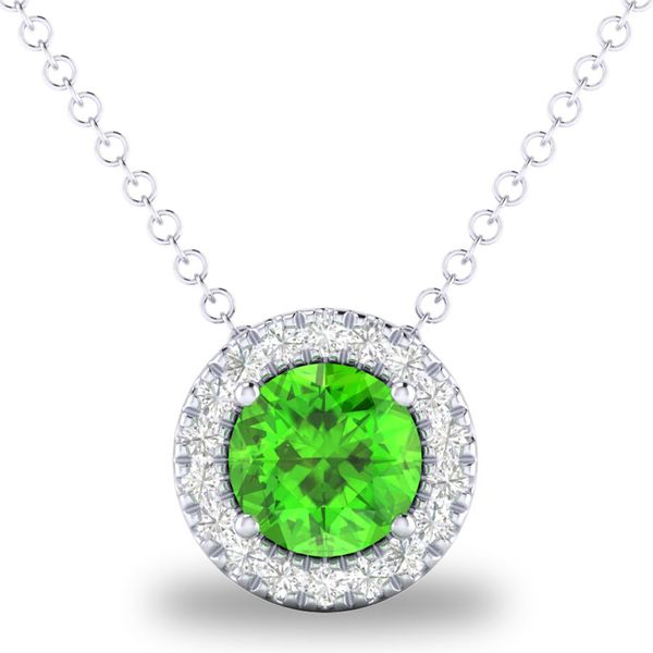 10k White Gold Peridot and Diamond Birthstone Pendant Necklace Shannon Jewelers Spring, TX