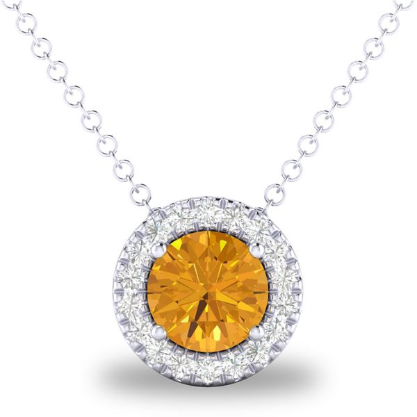 10k White Gold Citrine and Diamond Birthstone Pendant Necklace Shannon Jewelers Spring, TX