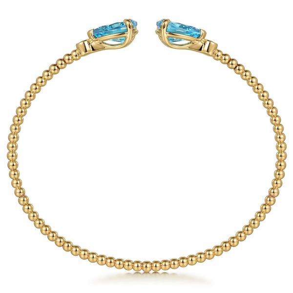 Gabriel & Co. 14K Yellow Gold Diamond & Pear Shape Blue Topaz Bujukan Bangle Image 3 Shannon Jewelers Spring, TX