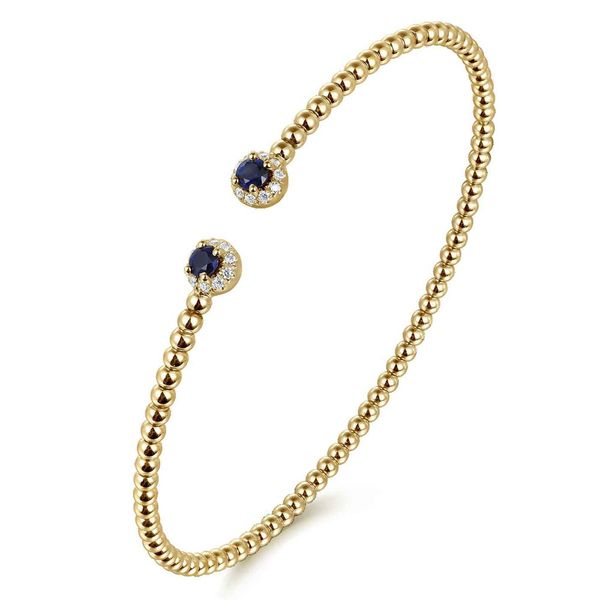 Gabriel & Co. 14K Yellow Gold Bujukan Bead Split Cuff Bracelet with Sapphire & Diamond Image 2 Shannon Jewelers Spring, TX