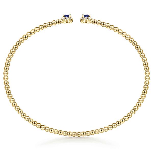Gabriel & Co. 14K Yellow Gold Bujukan Bead Split Cuff Bracelet with Sapphire & Diamond Image 3 Shannon Jewelers Spring, TX