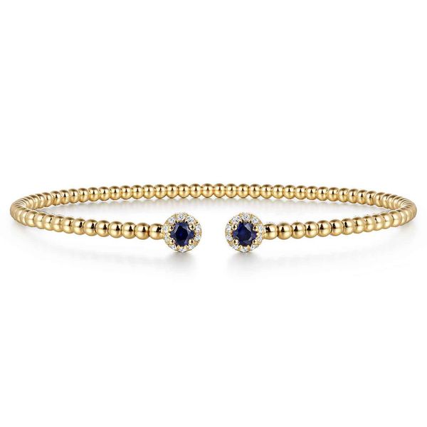 Gabriel & Co. 14K yellow gold Bujukan bead split cuff bracelet with sapphire and diamond accents