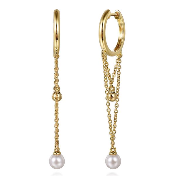 14K Yellow Gold Gabriel & Co. Bujukan and Pearl Huggie Drop Earrings