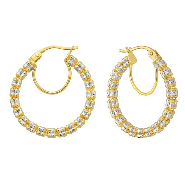 14K Two-Tone Gold Ice Chain Style Hoop Earrings Shannon Jewelers Spring, TX