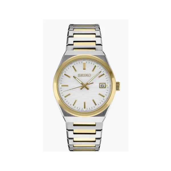 Seiko Essentials Two-Tone Men’s Watch with White Dial & Sapphire Crystal Shannon Jewelers Spring, TX