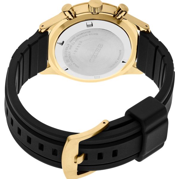 Seiko Essentials Black Chronograph Gold Tachymeter Bezel Silicone Strap Watch Image 3 Shannon Jewelers Spring, TX