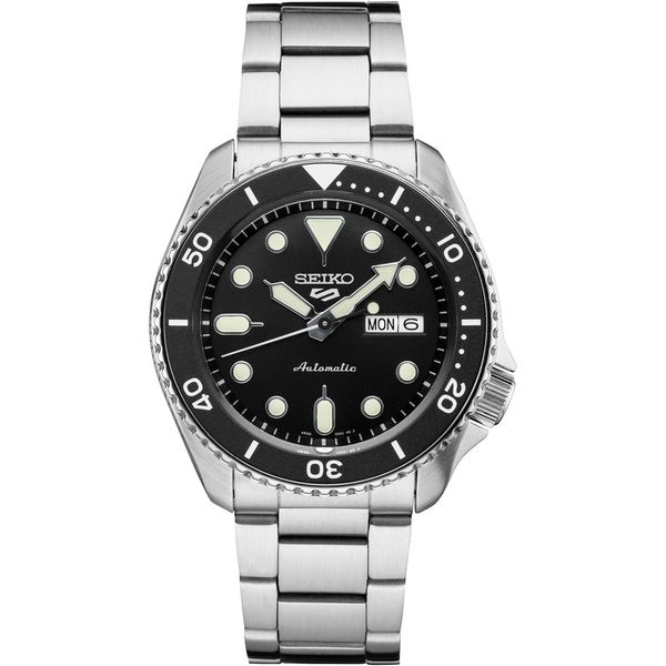 Seiko 5 Sports Automatic Stainless Steel Watch with Black Dial and Rotating Bezel