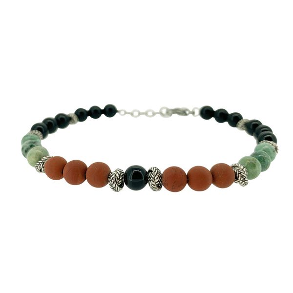 Men's multicolor stone beaded bracelet with adjustable closure, 8-8.5 inches