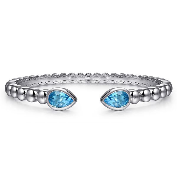 Gabriel & Co. 925 Sterling Silver Bujukan and Pear Shape Blue Topaz Split Bangle Bracelet Shannon Jewelers Spring, TX