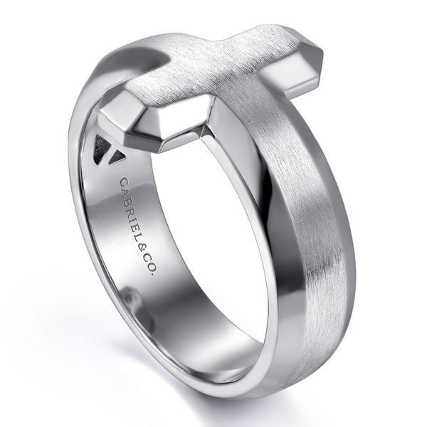 Gabriel & Co. Sterling Silver Faceted Cross Men’s Ring Image 3 Shannon Jewelers Spring, TX