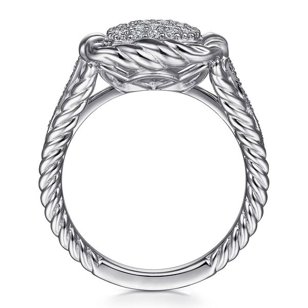 Gabriel & Co. Sterling Silver White Sapphire Pavé Signet Ring with Rope Frame Image 2 Shannon Jewelers Spring, TX
