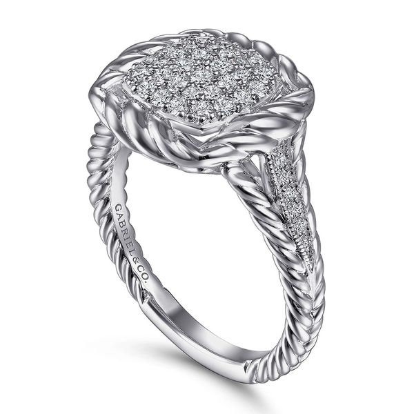 Gabriel & Co. Sterling Silver White Sapphire Pavé Signet Ring with Rope Frame Image 3 Shannon Jewelers Spring, TX