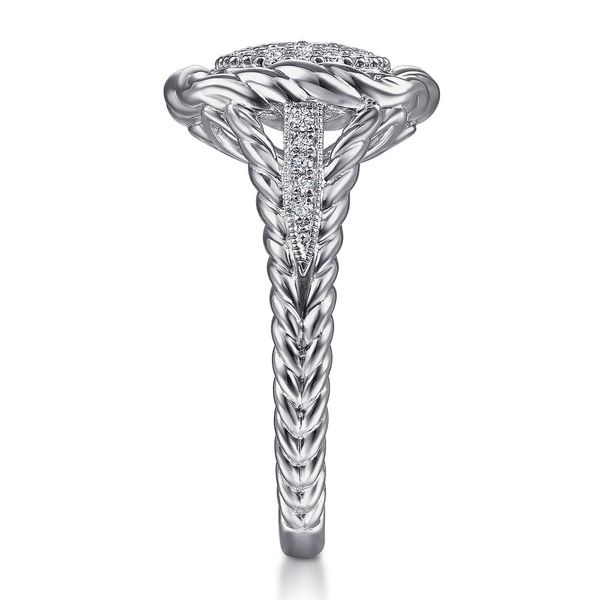 Gabriel & Co. Sterling Silver White Sapphire Pavé Signet Ring with Rope Frame Image 4 Shannon Jewelers Spring, TX