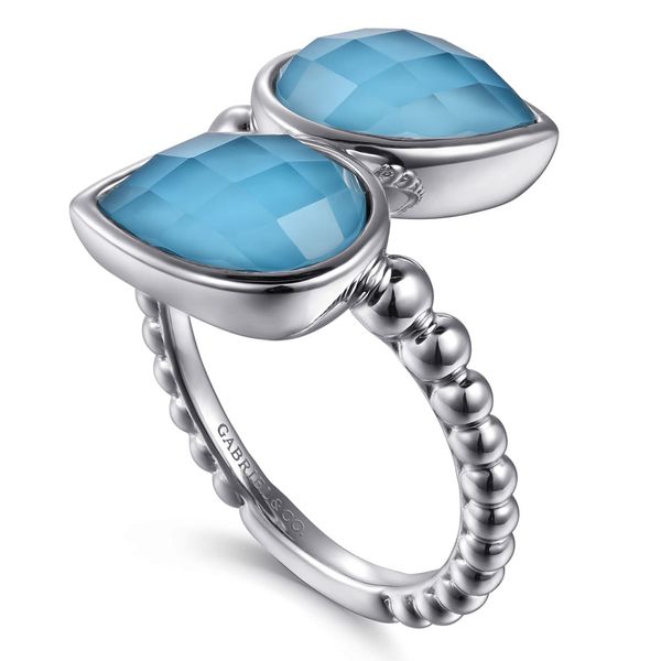 Gabriel & Co. 925 Sterling Silver Rock Crystal and Turquoise Bypass Ring Image 3 Shannon Jewelers Spring, TX