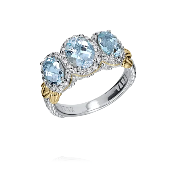 Vahan 14K Yellow Gold and Sterling Silver 3 stone Blue Topaz Fashion Ring Shannon Jewelers Spring, TX