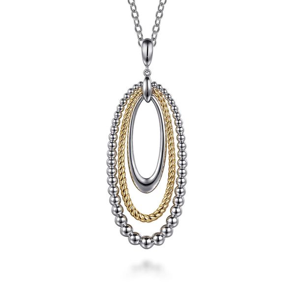 Gabriel & Co. oval triple-layer pendant necklace in sterling silver and 14K yellow gold with rope and Bujukan details